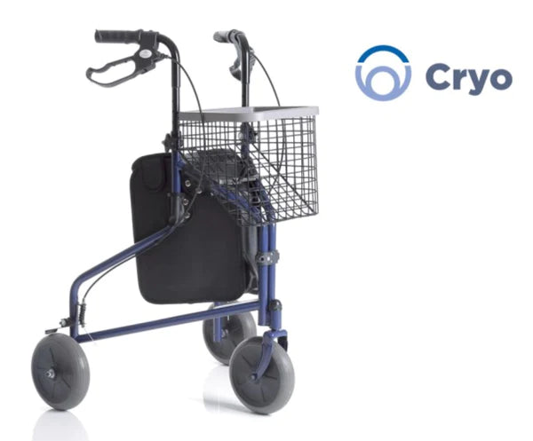 Rollator pieghevole in acciao verniciato – 3 ruote con cestino – Cryo