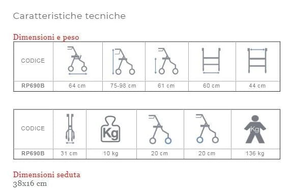 Rollator pieghevole in acciao verniciato – 4 ruote – Dyone