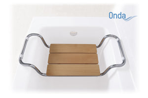 Sedile per vasca da bagno in acciaio cromato – Seduta in legno – Senza schienale – Serie Onda