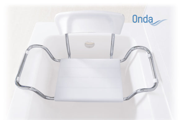 Sedile per vasca da bagno in acciaio cromato – Seduta e schienale in polipropilene – Serie Onda