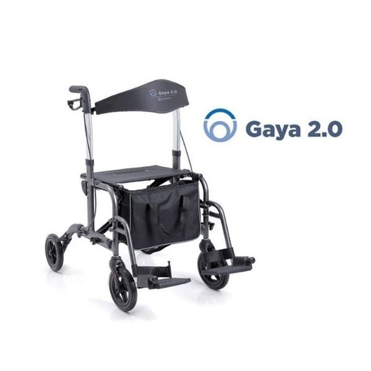 Rollator pieghevole in alluminio verniciato – 4 ruote con seduta e pedane – Doppia funzione – Regolabile in altezza – Gaya 2.0